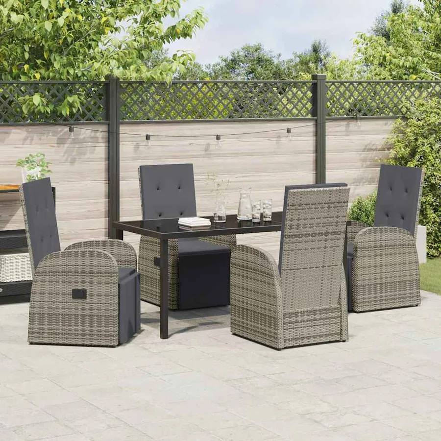 Ensemble de salle à manger pour jardin 5 pcs Gris polyrotin - 4
