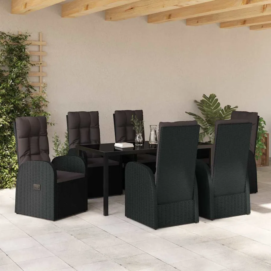 Ensemble de salle à manger pour jardin 7 pcs Noir polyrotin - 4