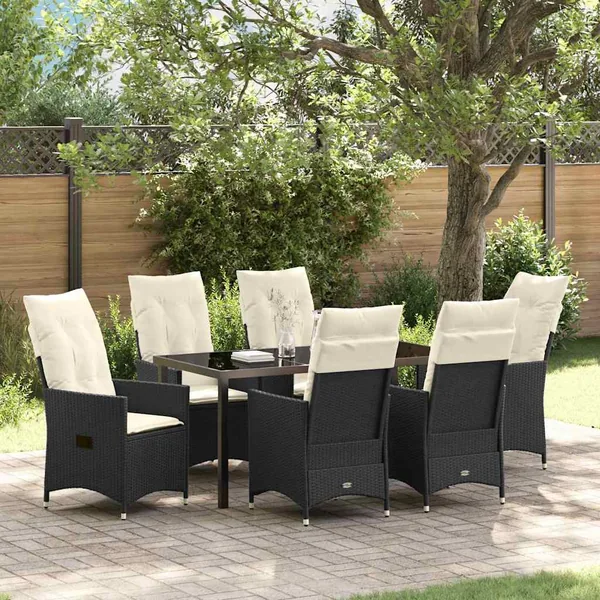Ensemble de salle à manger pour jardin 7 pcs Noir polyrotin