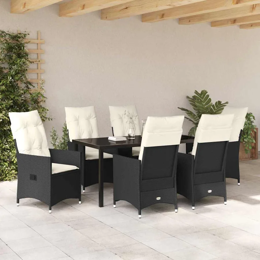 Ensemble de salle à manger pour jardin 7 pcs Noir polyrotin - 4