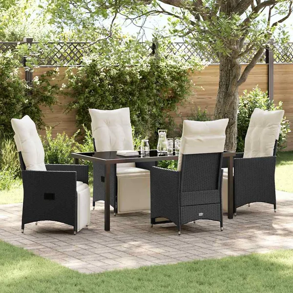 Ensemble de salle à manger pour jardin 5 pcs Noir polyrotin