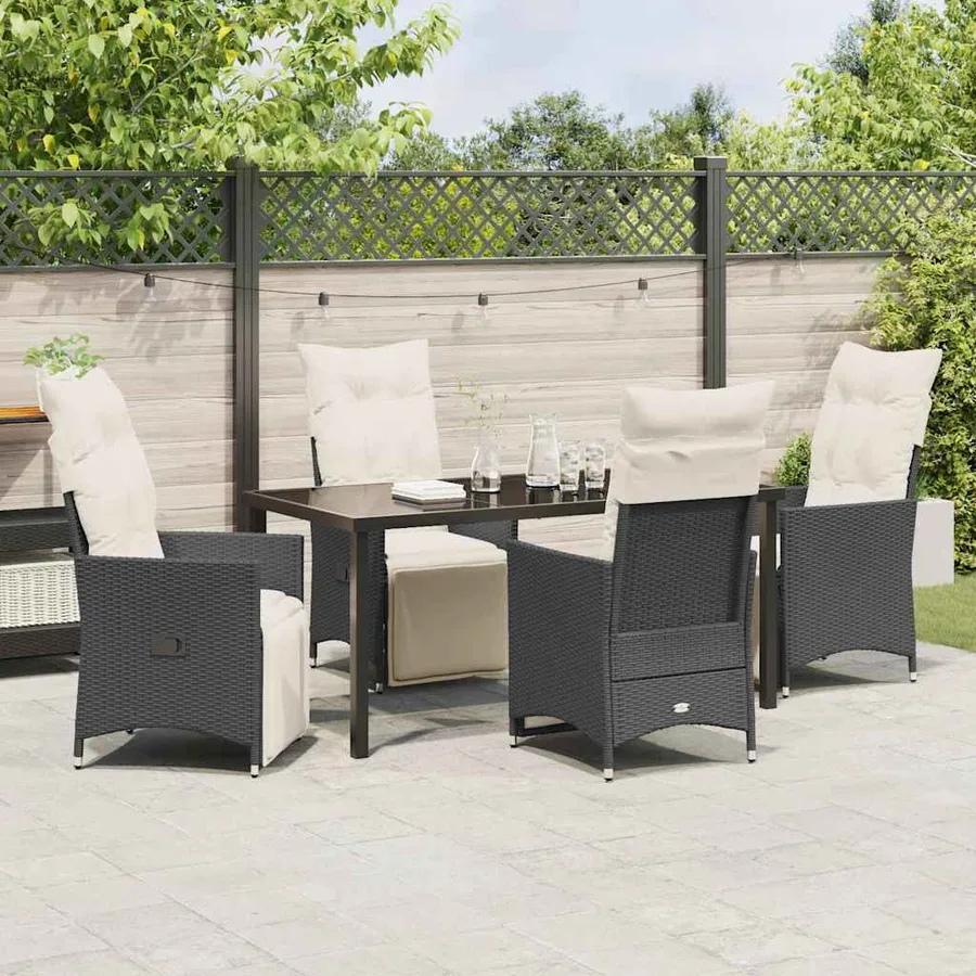 Ensemble de salle à manger pour jardin 5 pcs Noir polyrotin - 4