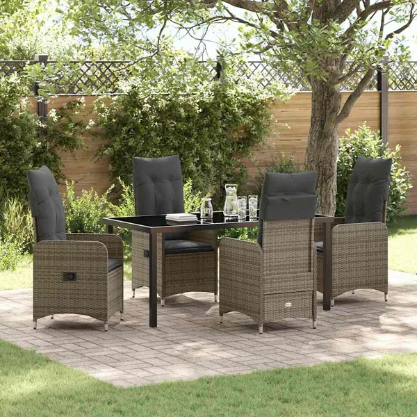 Ensemble de salle à manger pour jardin 5 pcs Gris polyrotin