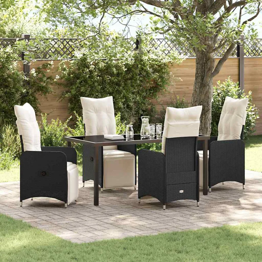 Ensemble de salle à manger pour jardin 5 pcs Noir polyrotin