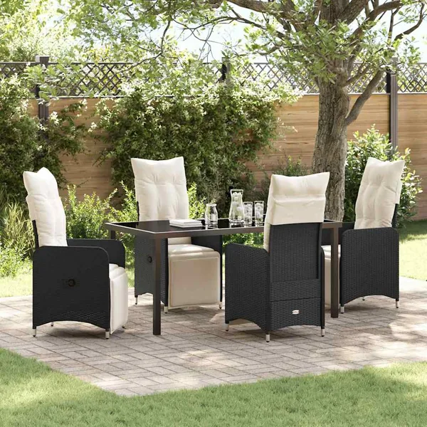 Ensemble de salle à manger pour jardin 5 pcs Noir polyrotin