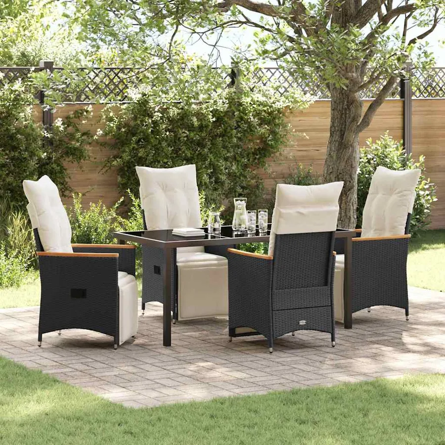 Ensemble de salle à manger pour jardin 5 pcs Noir polyrotin