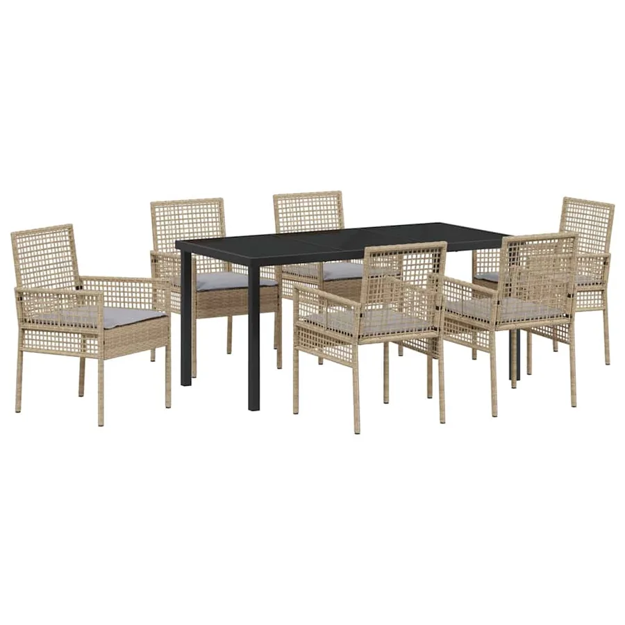 Ensemble de salle à manger pour jardin 7 pcs Beige polyrotin - 2