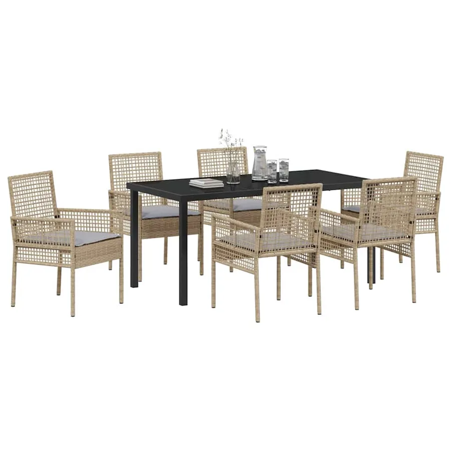 Ensemble de salle à manger pour jardin 7 pcs Beige polyrotin - 3