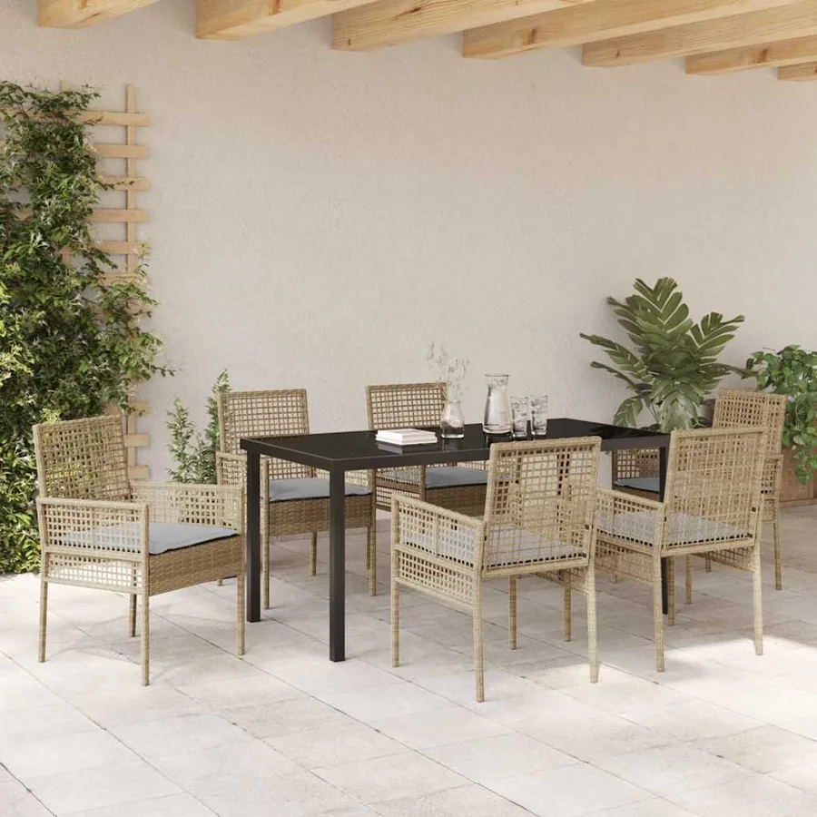 Ensemble de salle à manger pour jardin 7 pcs Beige polyrotin - 4
