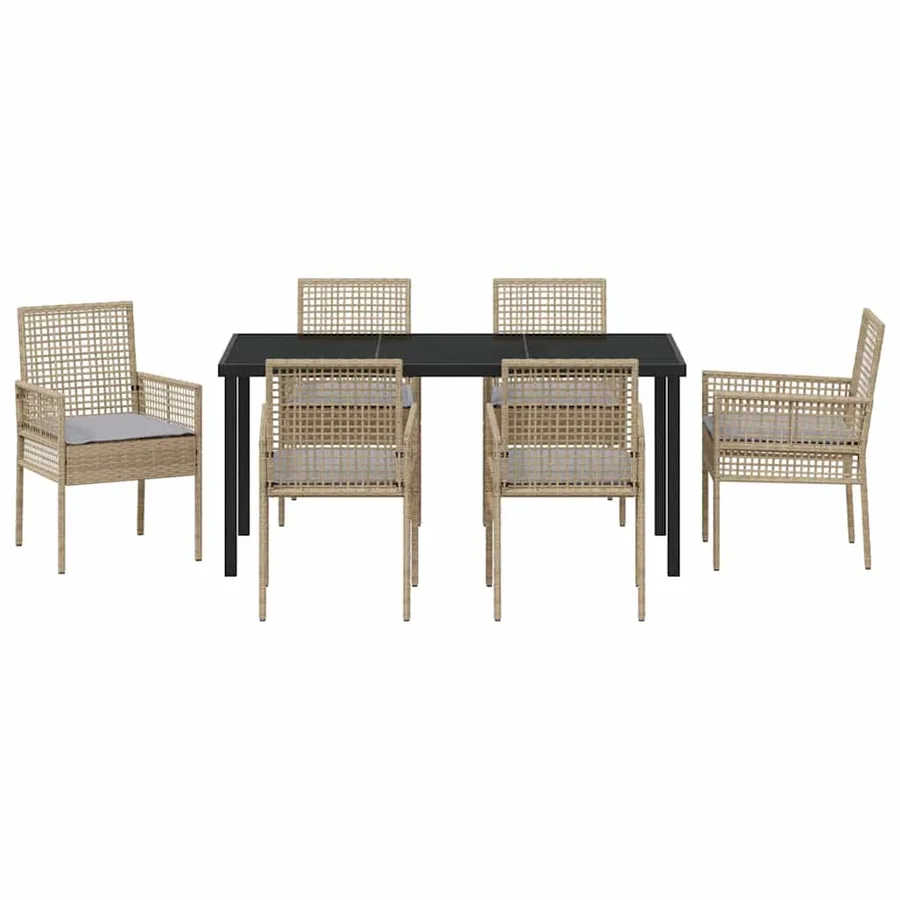 Ensemble de salle à manger pour jardin 7 pcs Beige polyrotin - 7