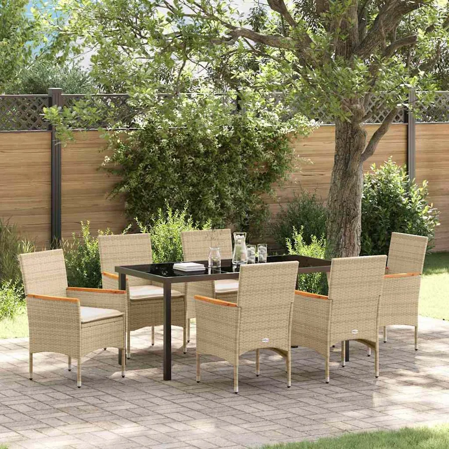 Ensemble de salle à manger pour jardin 7 pcs Beige polyrotin