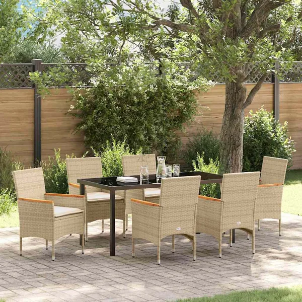 Ensemble de salle à manger pour jardin 7 pcs Beige polyrotin