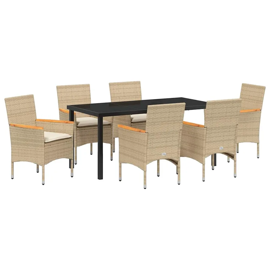 Ensemble de salle à manger pour jardin 7 pcs Beige polyrotin - 2