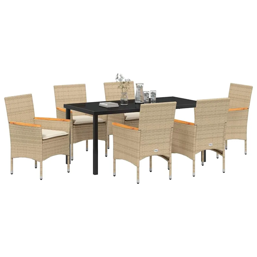 Ensemble de salle à manger pour jardin 7 pcs Beige polyrotin - 3