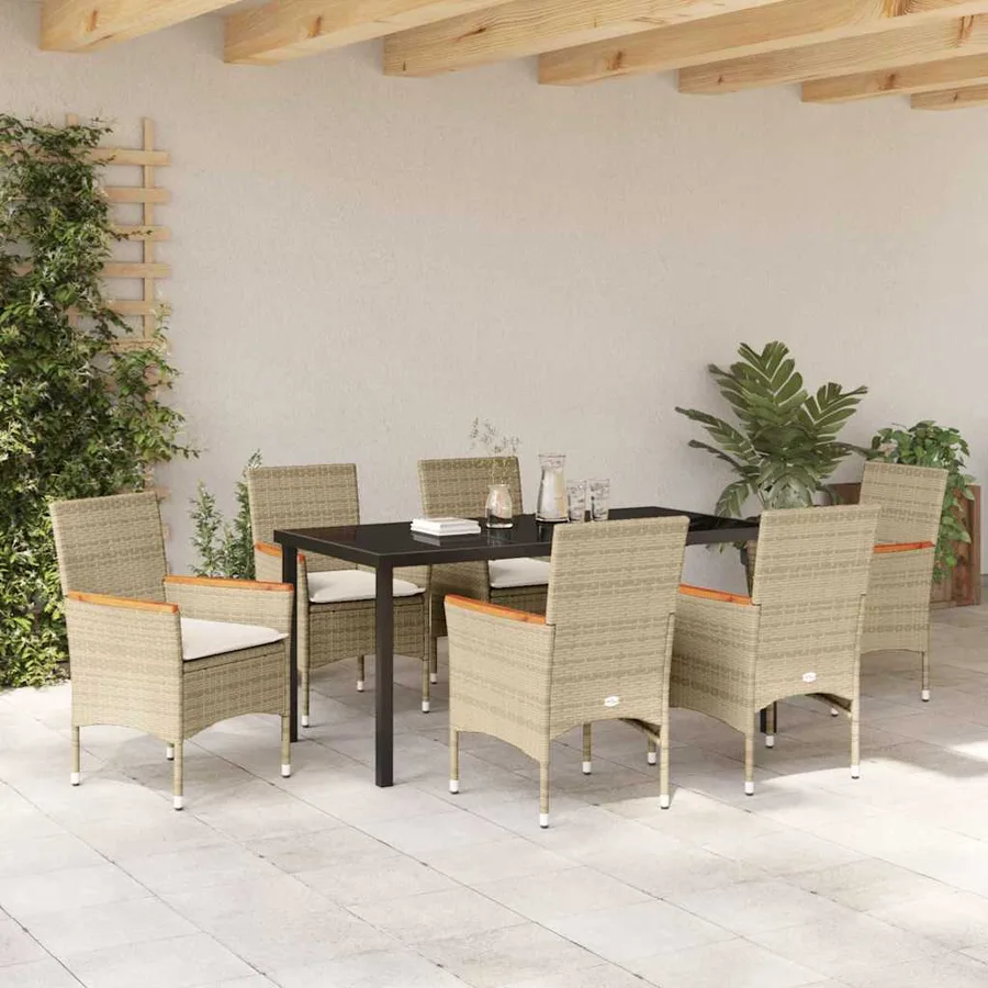 Ensemble de salle à manger pour jardin 7 pcs Beige polyrotin - 4