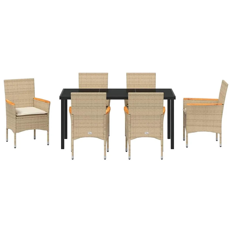 Ensemble de salle à manger pour jardin 7 pcs Beige polyrotin - 7