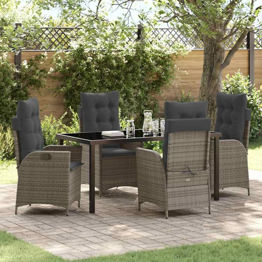 Ensemble de salle à manger pour jardin 5 pcs Gris polyrotin
