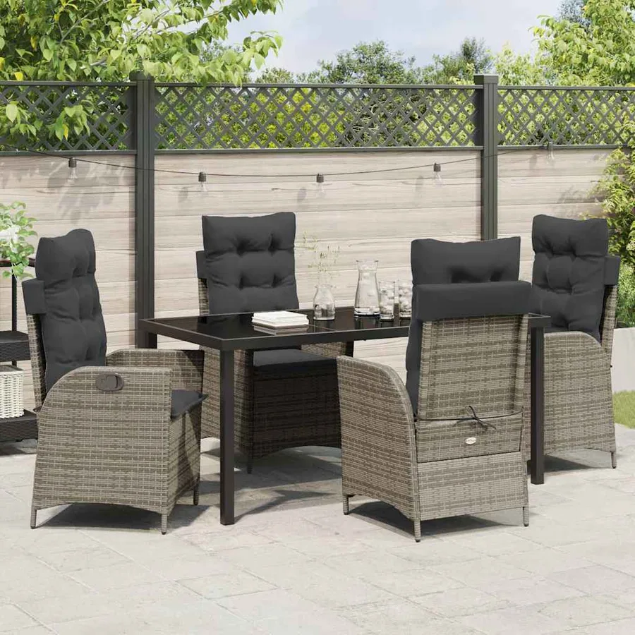 Ensemble de salle à manger pour jardin 5 pcs Gris polyrotin - 4