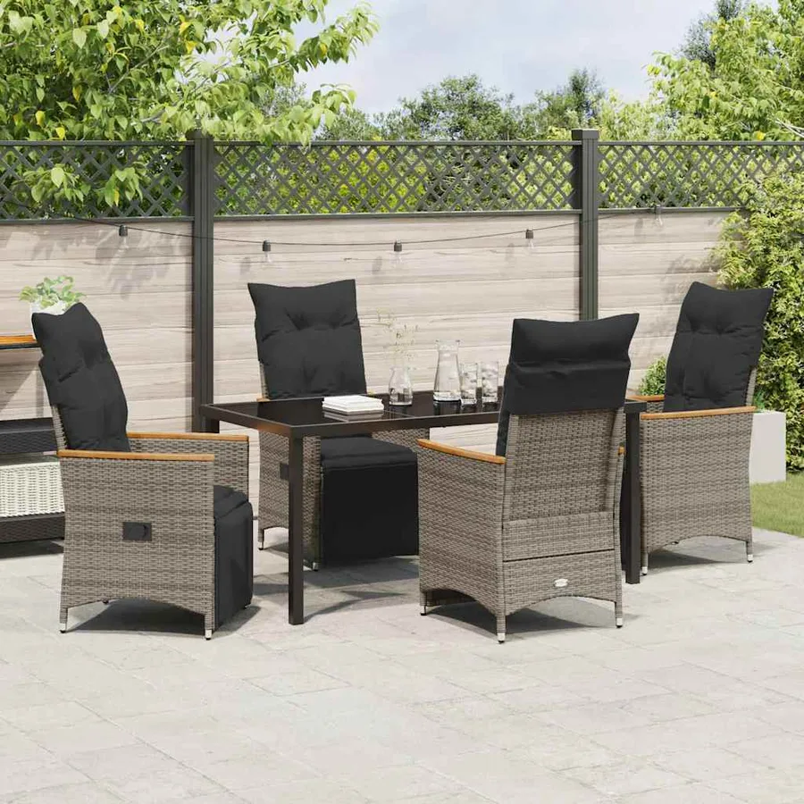 Ensemble de salle à manger pour jardin 5 pcs Gris polyrotin - 4