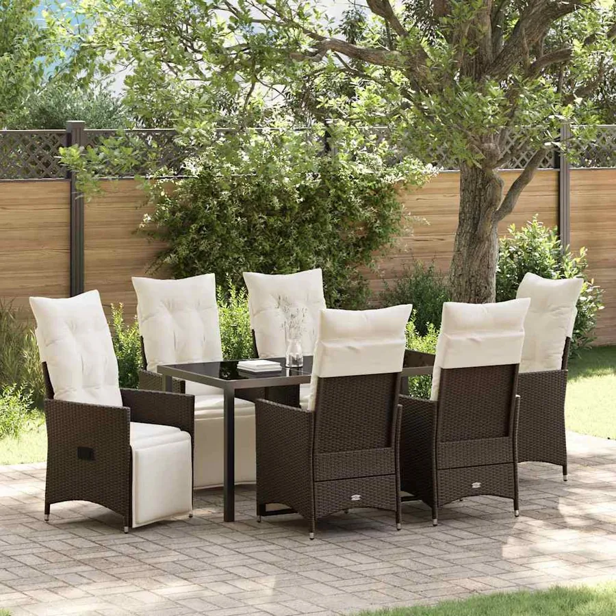 Ensemble de salle à manger pour jardin 7 pcs Marron polyrotin