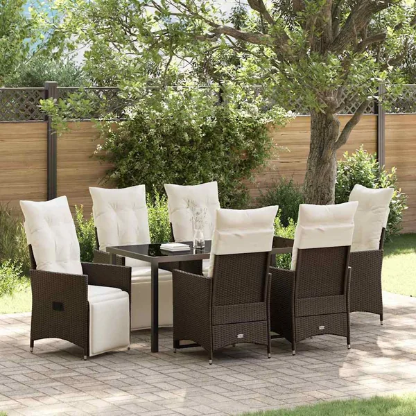 Ensemble de salle à manger pour jardin 7 pcs Marron polyrotin
