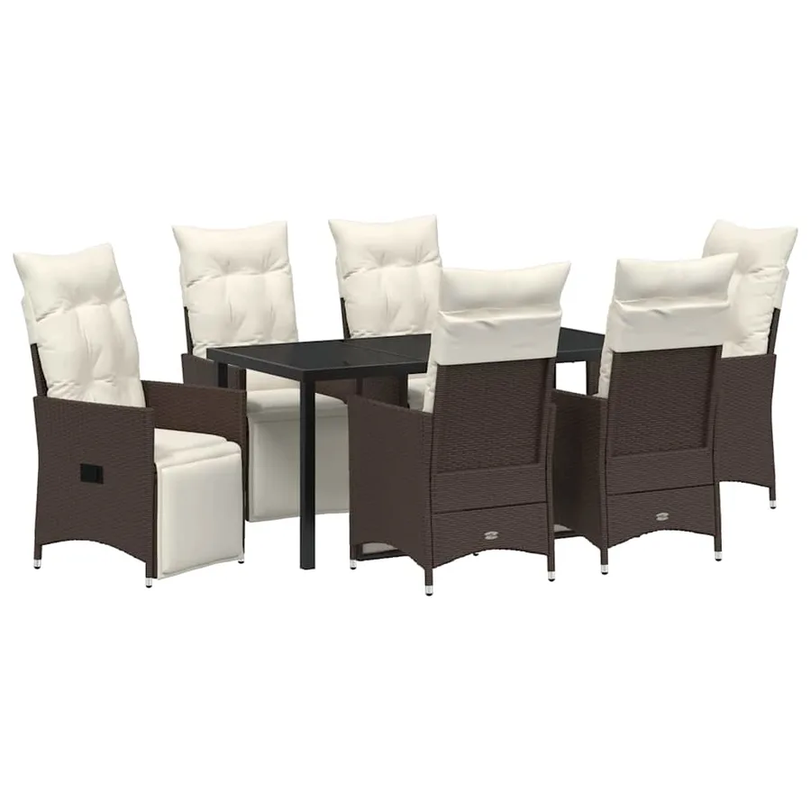 Ensemble de salle à manger pour jardin 7 pcs Marron polyrotin - 2