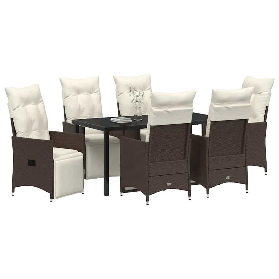 Ensemble de salle à manger pour jardin 7 pcs Marron polyrotin - 3