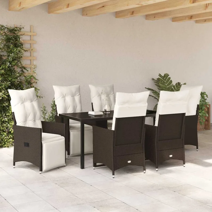 Ensemble de salle à manger pour jardin 7 pcs Marron polyrotin - 4