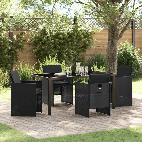 Ensemble de salle à manger pour jardin 5 pcs Noir polyrotin