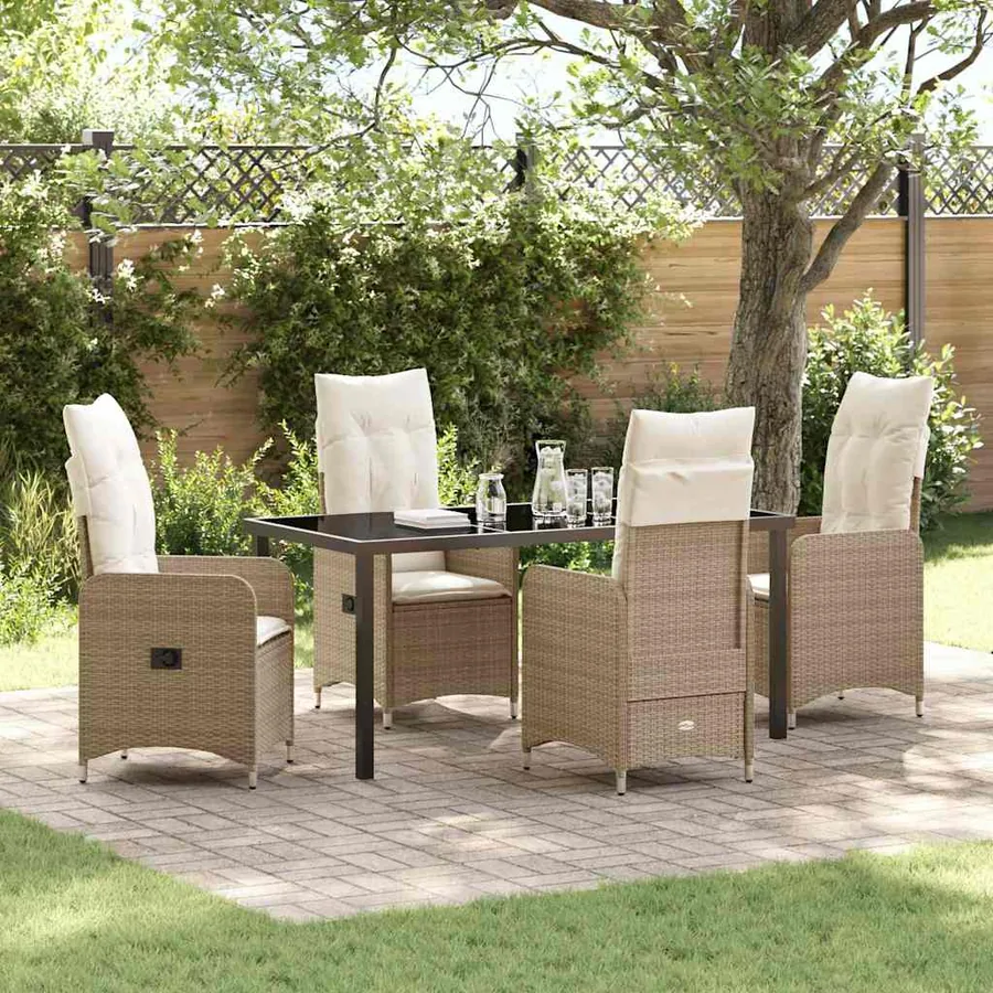 Ensemble de salle à manger pour jardin 5 pcs Beige polyrotin