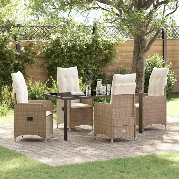 Ensemble de salle à manger pour jardin 5 pcs Beige polyrotin