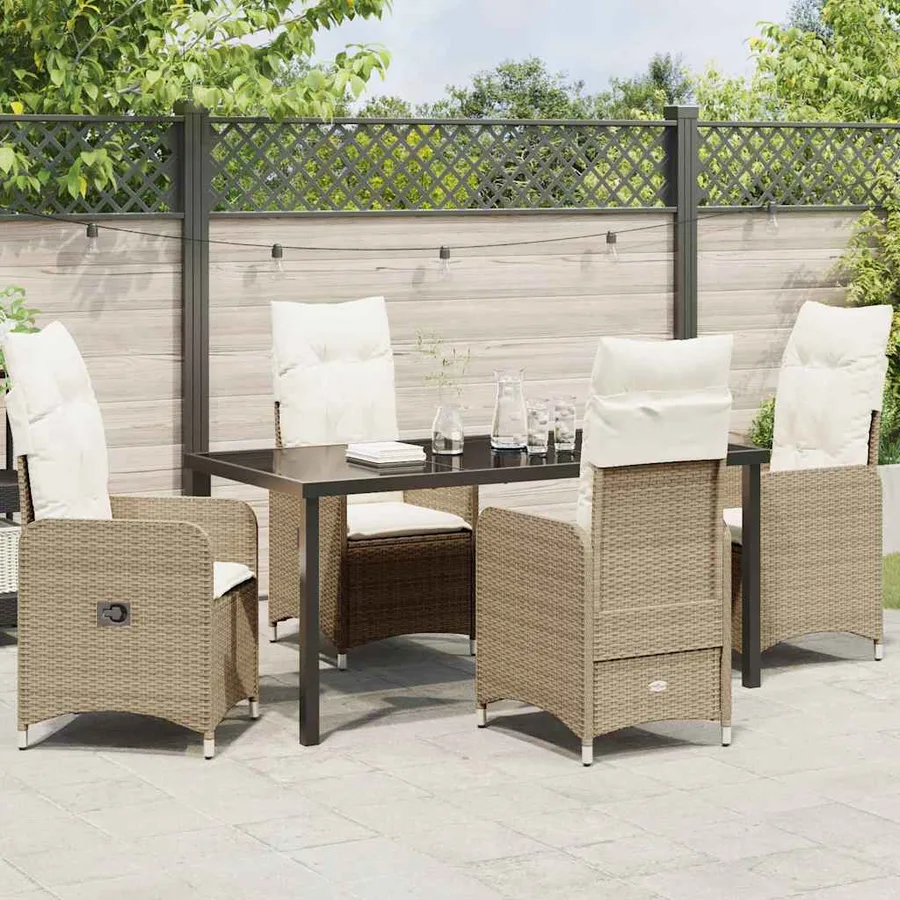 Ensemble de salle à manger pour jardin 5 pcs Beige polyrotin - 4