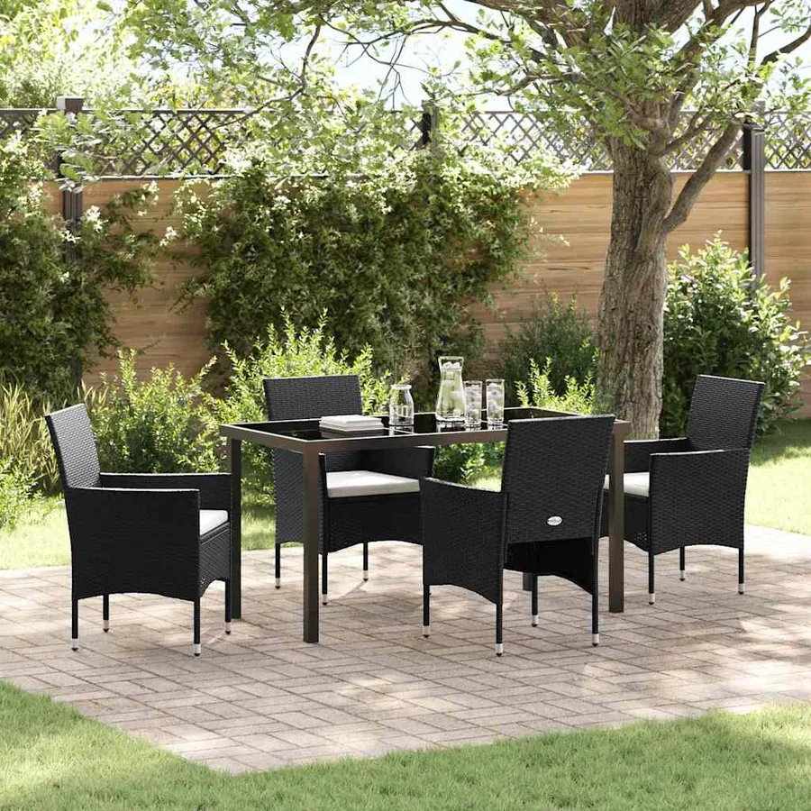 Ensemble de salle à manger pour jardin 5 pcs Noir polyrotin