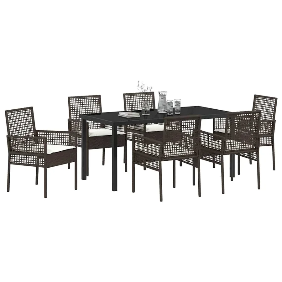 Ensemble de salle à manger pour jardin 7 pcs Marron polyrotin - 3