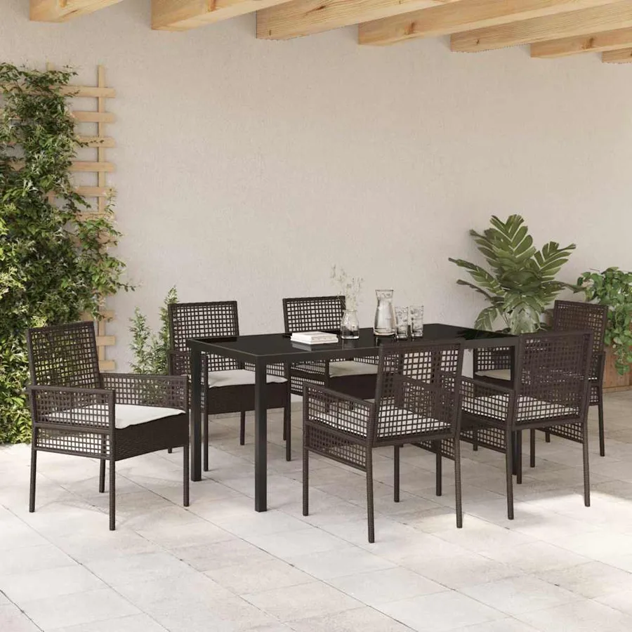 Ensemble de salle à manger pour jardin 7 pcs Marron polyrotin - 4
