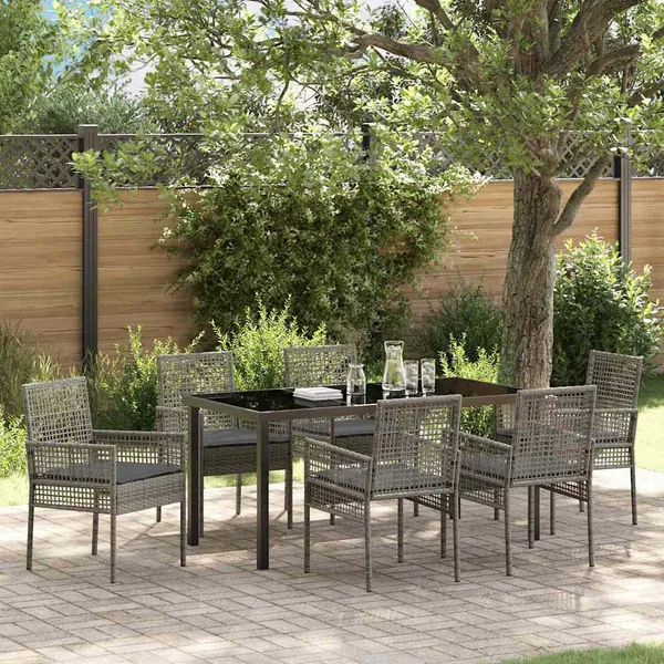 Ensemble de salle à manger pour jardin 7 pcs Gris polyrotin