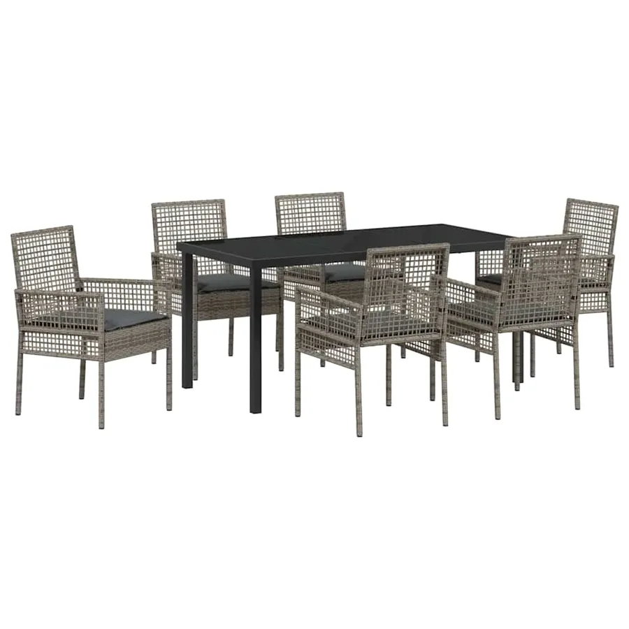 Ensemble de salle à manger pour jardin 7 pcs Gris polyrotin - 2