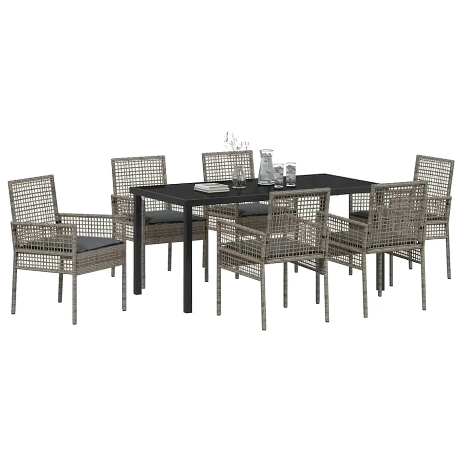 Ensemble de salle à manger pour jardin 7 pcs Gris polyrotin - 3