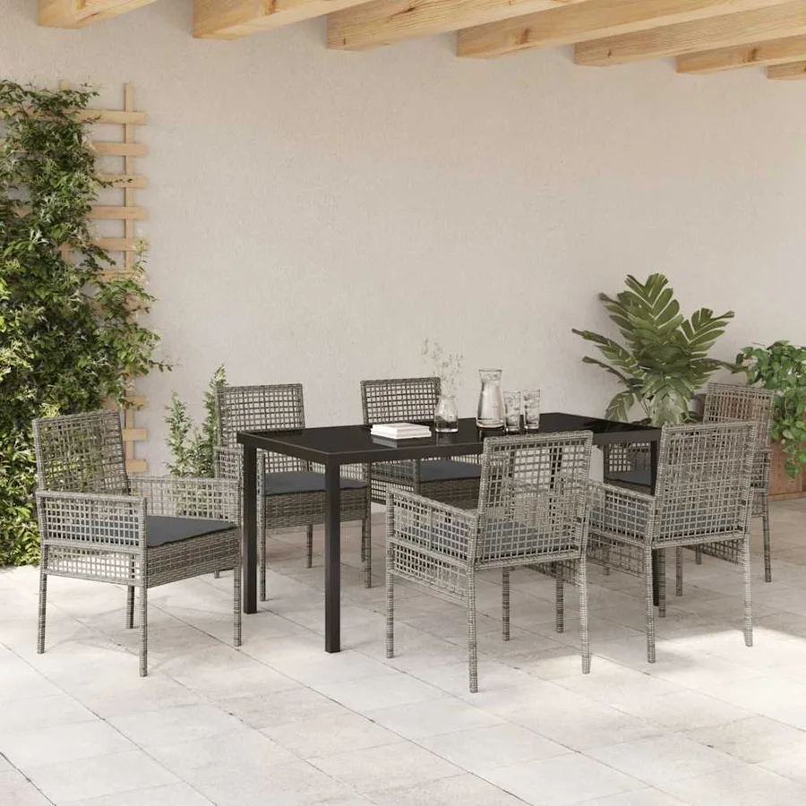 Ensemble de salle à manger pour jardin 7 pcs Gris polyrotin - 4