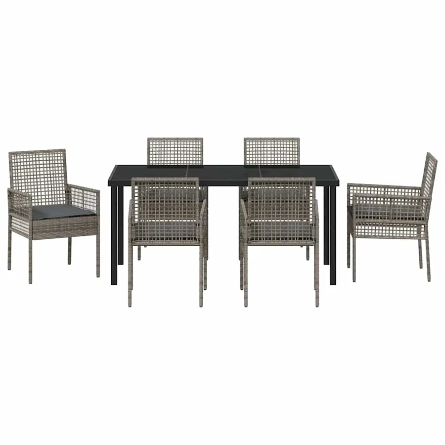Ensemble de salle à manger pour jardin 7 pcs Gris polyrotin - 7