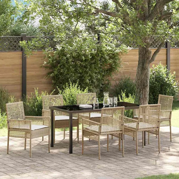 Ensemble de salle à manger pour jardin 7 pcs Beige polyrotin