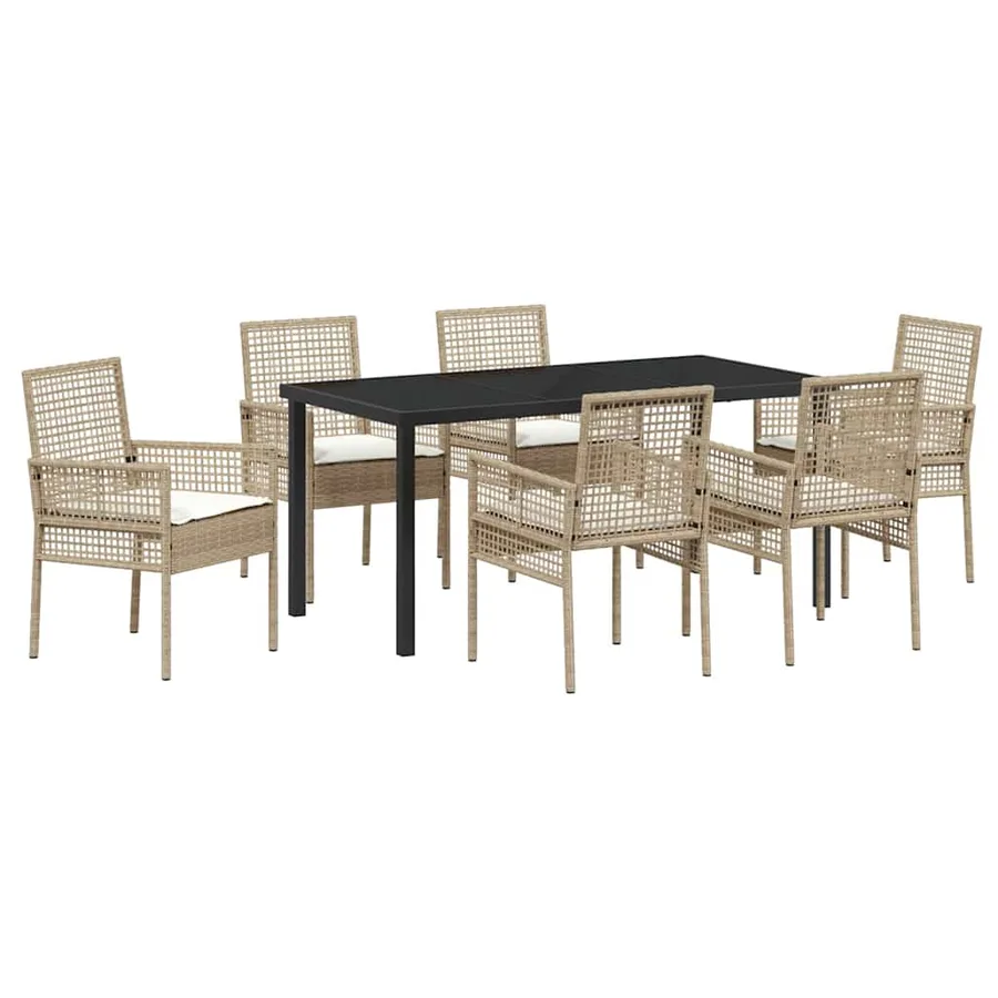 Ensemble de salle à manger pour jardin 7 pcs Beige polyrotin - 2