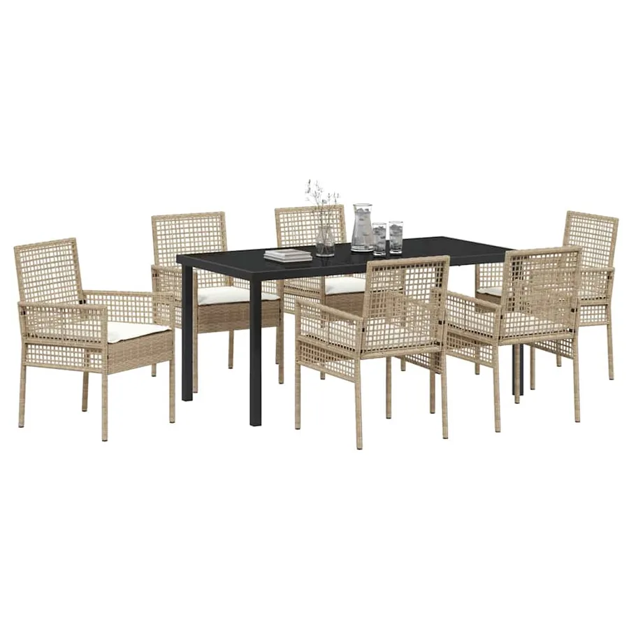 Ensemble de salle à manger pour jardin 7 pcs Beige polyrotin - 3