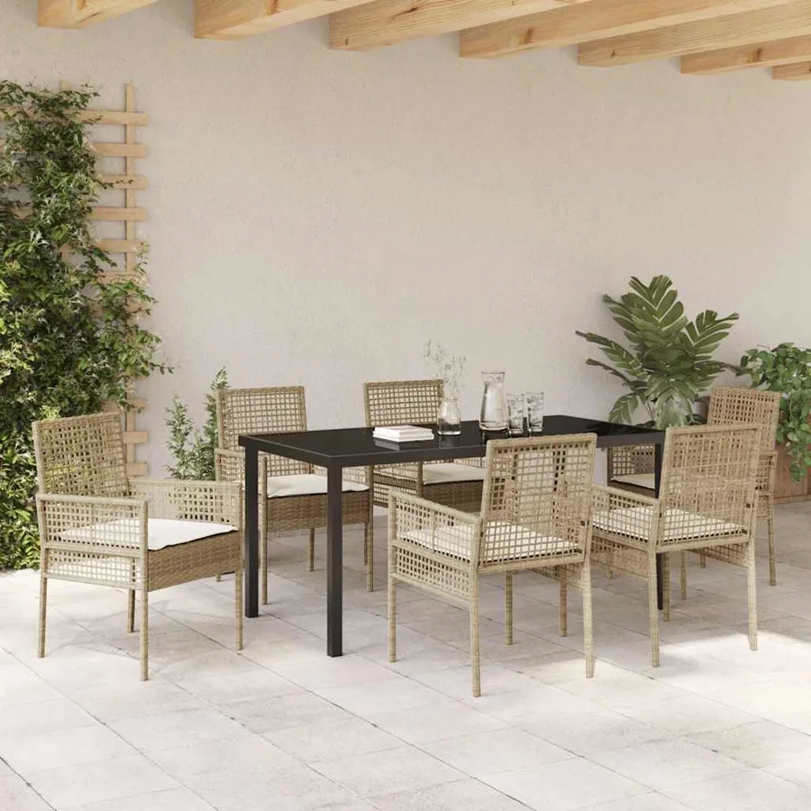 Ensemble de salle à manger pour jardin 7 pcs Beige polyrotin - 4