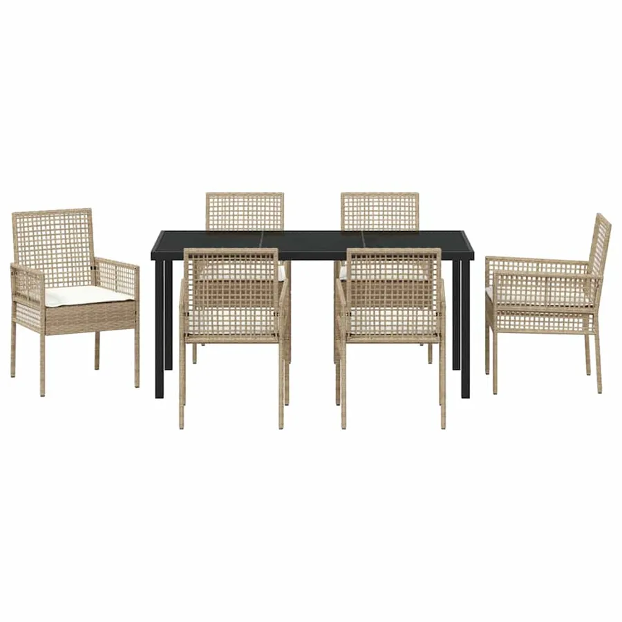Ensemble de salle à manger pour jardin 7 pcs Beige polyrotin - 7