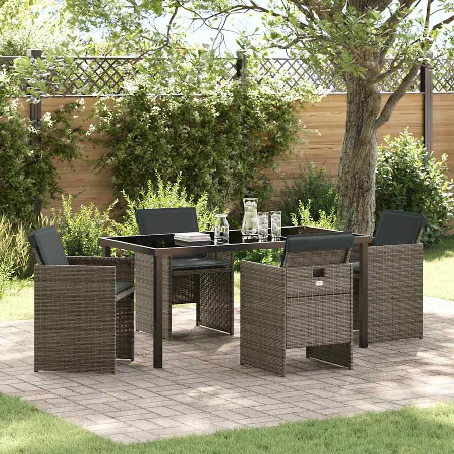 Ensemble de salle à manger pour jardin 5 pcs Gris polyrotin