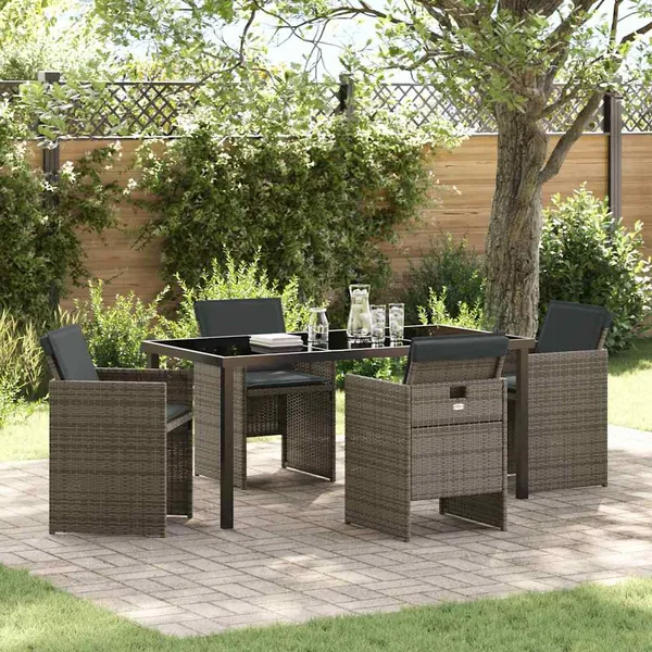 Ensemble de salle à manger pour jardin 5 pcs Gris polyrotin