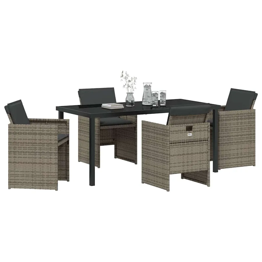 Ensemble de salle à manger pour jardin 5 pcs Gris polyrotin - 3