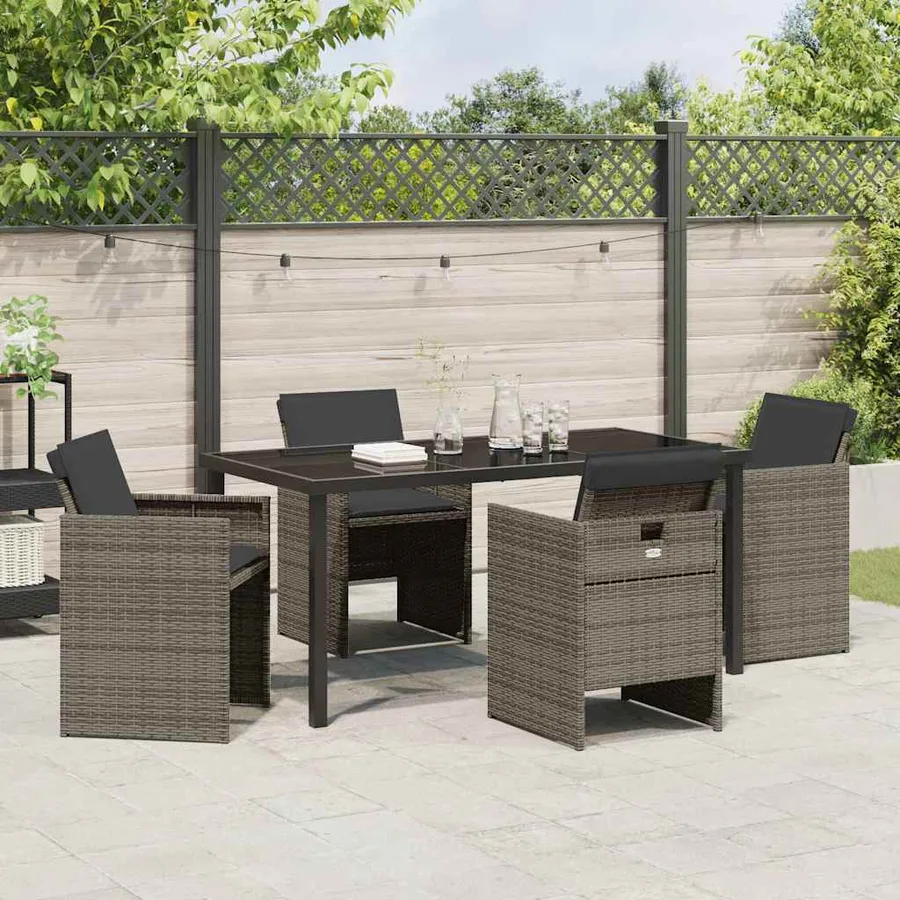 Ensemble de salle à manger pour jardin 5 pcs Gris polyrotin - 4