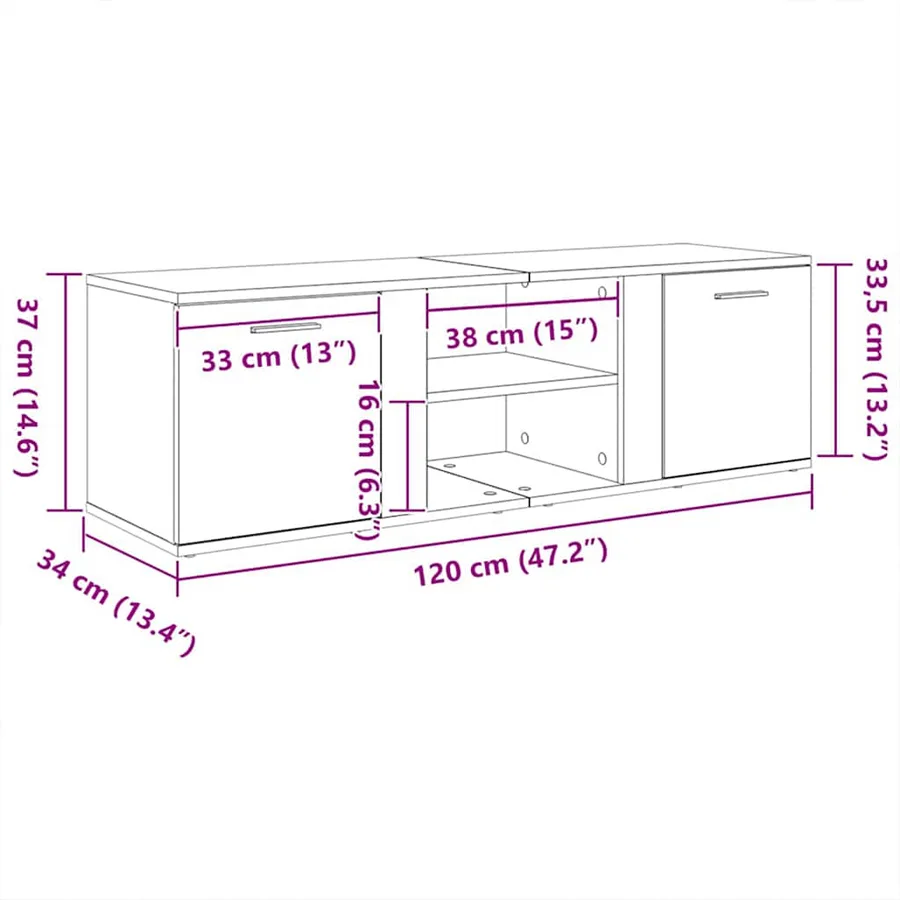 Meuble TV Blanc 120x34x37 cm Bois d'ingénierie - 9